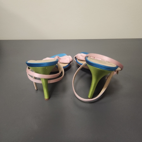 Kate Spade color block Bow detail Sandals. Green Pink Blue Sz 9.5 - Picture 5 of 9